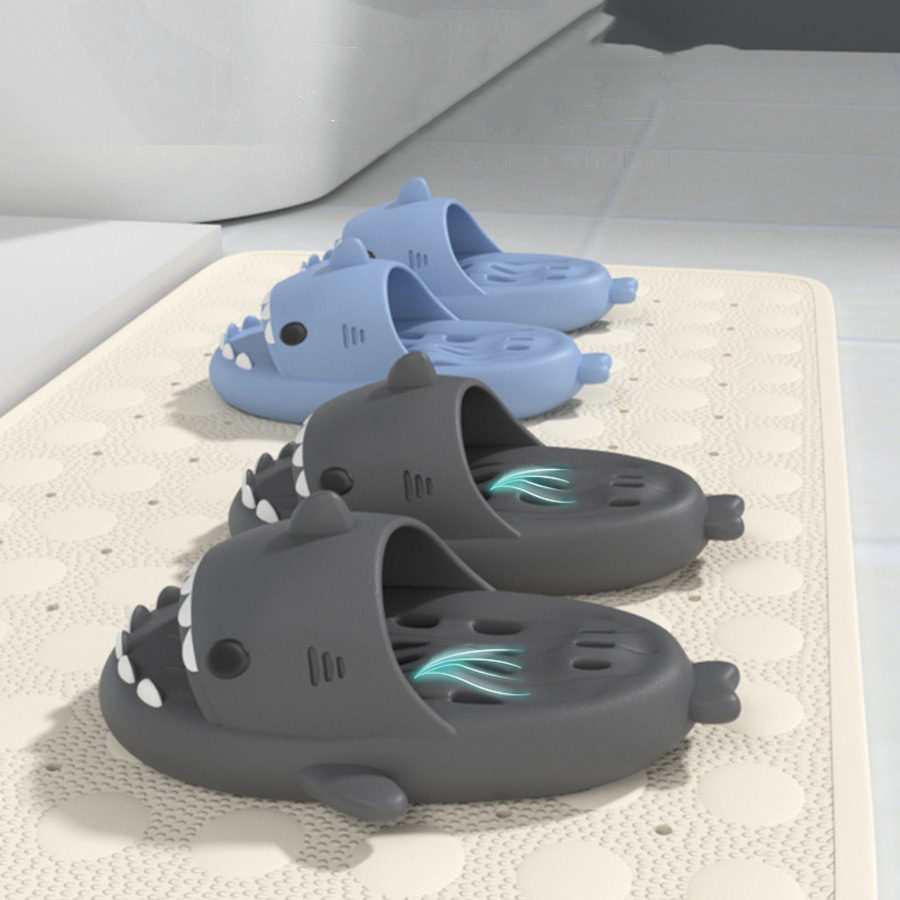 Shark Slippers With Drain Holes Shower Shoes For Women Quick Drying Eva Pool Shark Slides Beach Sandals With Drain Holes - Image 5