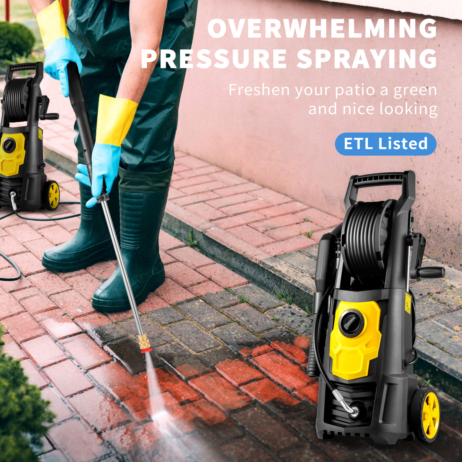 VEVOR Electric Pressure Washer 2000 PSI Max  GPM Power Washer W 30 Ft Hose  5 Quick Connect Nozzles, Foam Cannon, Portable To Clean Patios, Cars, Fences, Driveways, ETL Listed