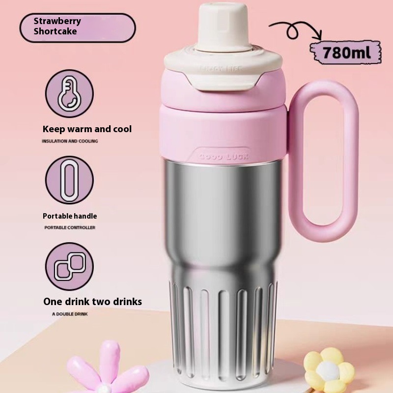 780ml Gradient Double Drink Thermal Cup Stainless Steel With Lid Coffee Cup Thermos Large Capacity Straw Cup For Male And Female - Image 3