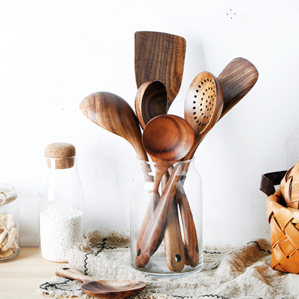 Teak Long Handle Cooking Spatula Household Solid Wood Spoon - Image 6