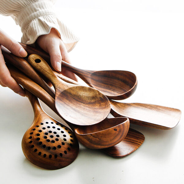 Teak Long Handle Cooking Spatula Household Solid Wood Spoon - Image 2