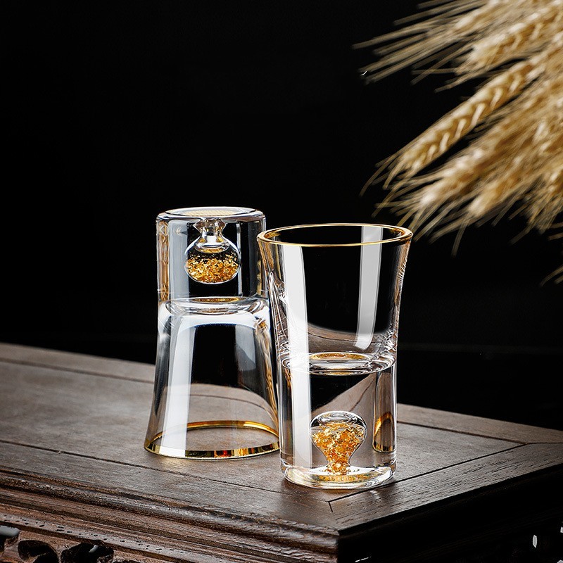 Small Crystal Glass One-shot Cup Divider Gold Foil Liquor Cup - Image 4